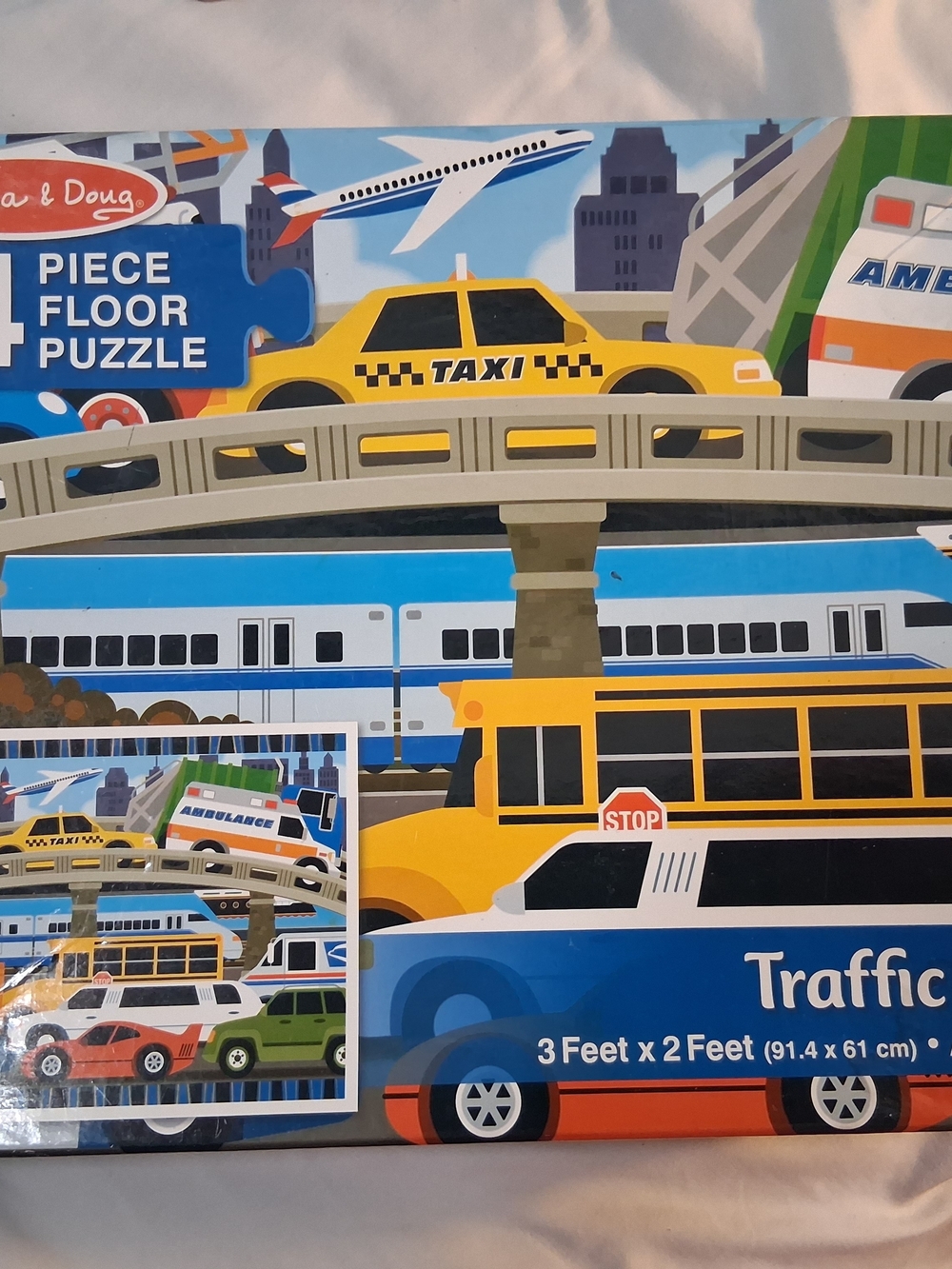 Melissa & Doug Yellow Traffic Vehicles Floor Puzzle